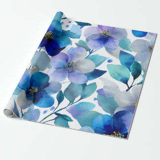 Blue Mystical Orchid Elegant Floral Botanical Wrapping Paper