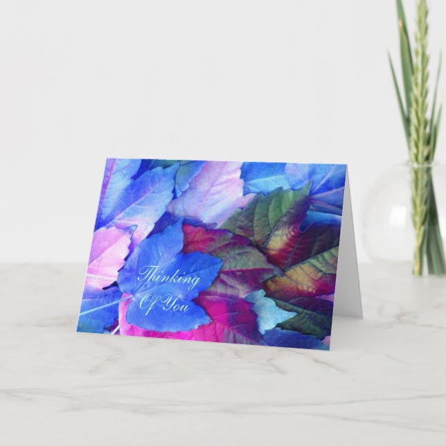 Blue N Pink Leaves - Thinking Of You Card (Front)