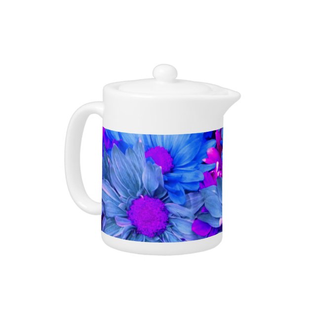 Blue N Purple Daisies Teapot (Left)