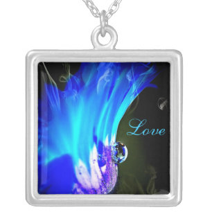 Blue N Purple Flower W/Dew Drop -Love Necklace