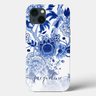 Blue n White Chinoiserie Asian Floral Script Name iPhone 13 Case