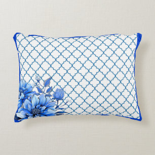 Blue n White Floral Beauty Accent Pillow