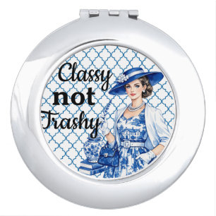 Blue n White Floral Beauty Compact Mirror