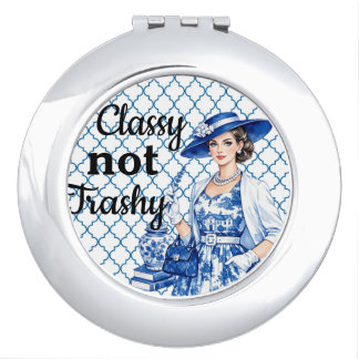 Blue n White Floral Beauty Compact Mirror