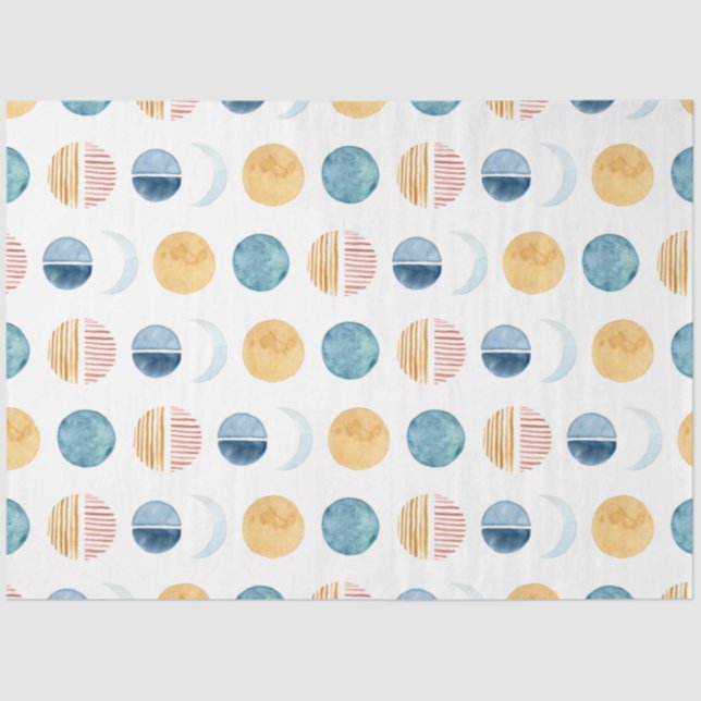 Blue n White Modern Sun n Moon Abstract Decoupage Tissue Paper (Front)