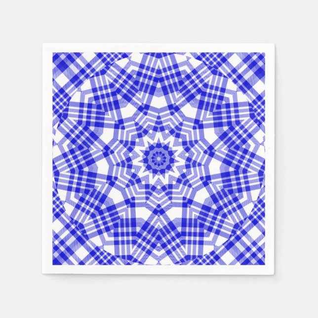 Blue n White Plaid Kaleidoscope Napkins (Front)