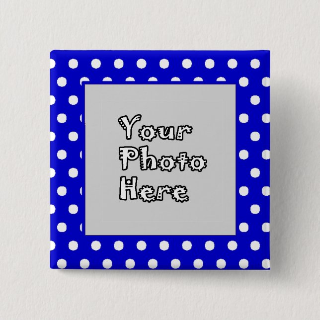 Blue n White Polka Dots Photo Frame Button (Front)