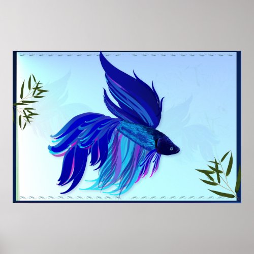 Blue n White Siamese Fighting Fish Posters