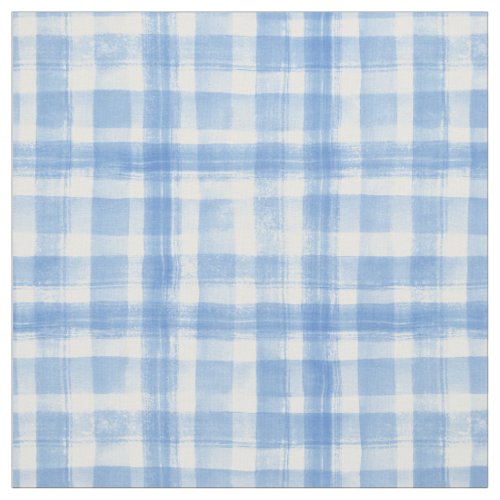 Blue n White Watercolor Gingham Checkered Pattern Fabric