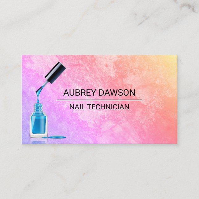 Blue Nail Polish and Brush | Modern Grunge Texture Business Card (Front)