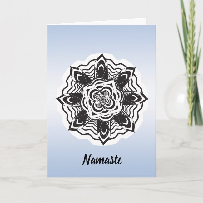 Blue Namaste Floral Lotus Mandala Blank Card