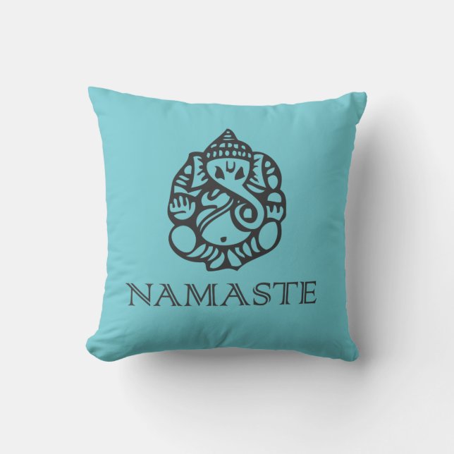 Blue Namaste Ganesh Pillow (Front)