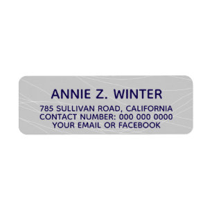 blue name + address information on pale gray label