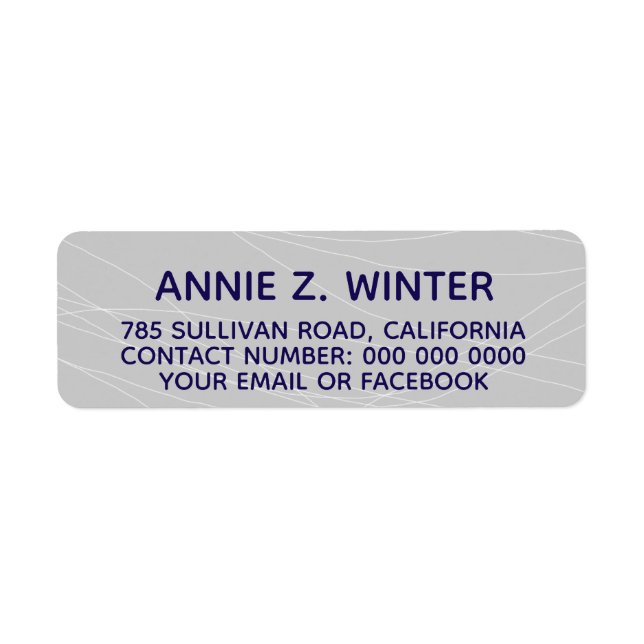 blue name + address information on pale gray label (Front)