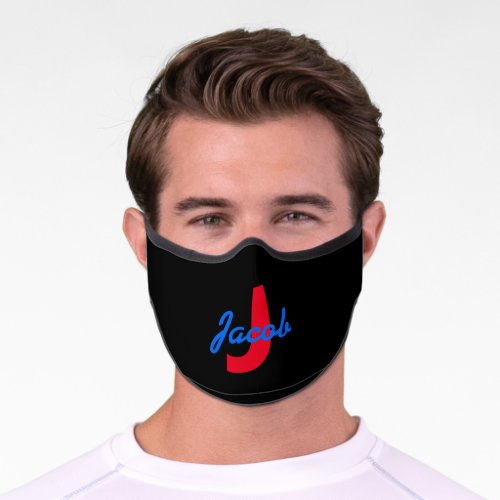 Blue Name and Red Monogram Premium Face Mask