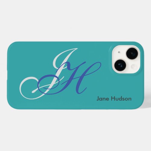 Blue Name Monogram Initials Simple Plain Case_Mate iPhone 14 Case