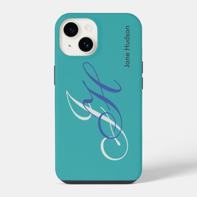 Blue Name Monogram Initials Simple Plain Iphone Case (Back)