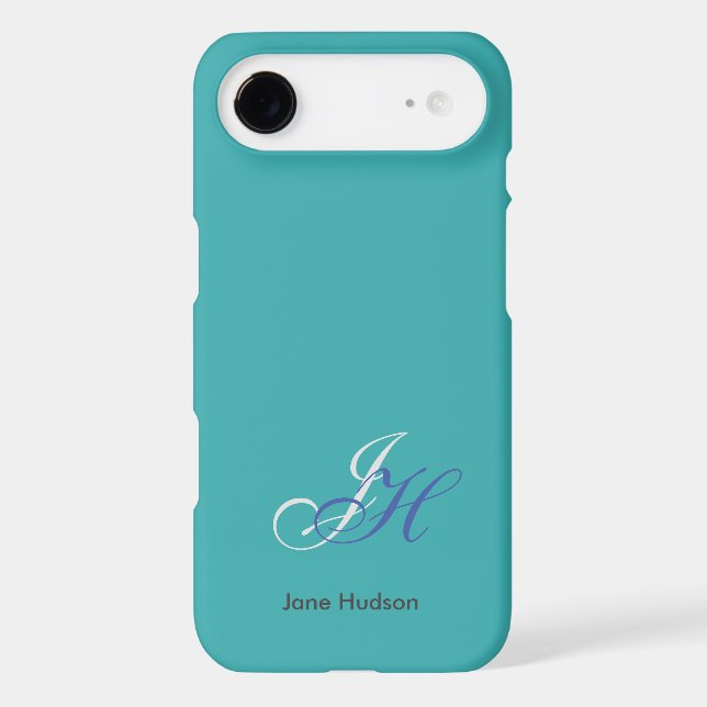 Blue Name Monogram Initials Simple Plain iPhone Case (Back)