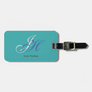 Blue Name Monogram Initials Simple Plain Luggage Tag