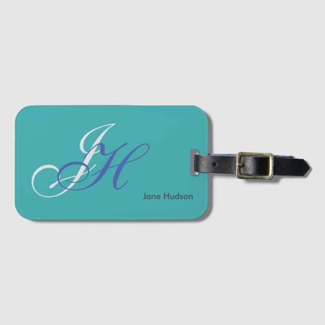Blue Name Monogram Initials Simple Plain Luggage Tag (Front Horizontal)