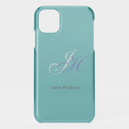 Blue Name Monogram Initials Simple Plain iPhone 11 Case