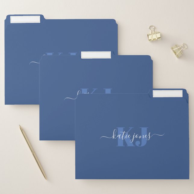 Blue Name & Monogram | Retro Typography File Folder (Set)