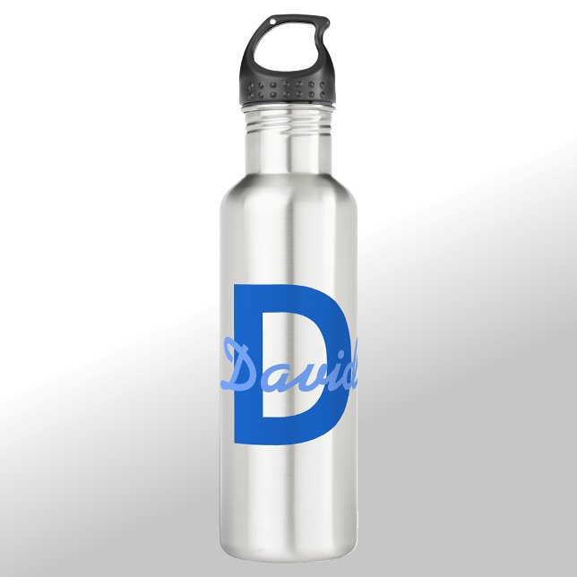 Blue Name & Monogram Stainless Steel Water Bottle (Creator Uploaded)