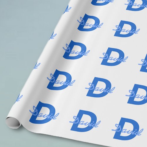 Blue Name  Monogram Wrapping Paper