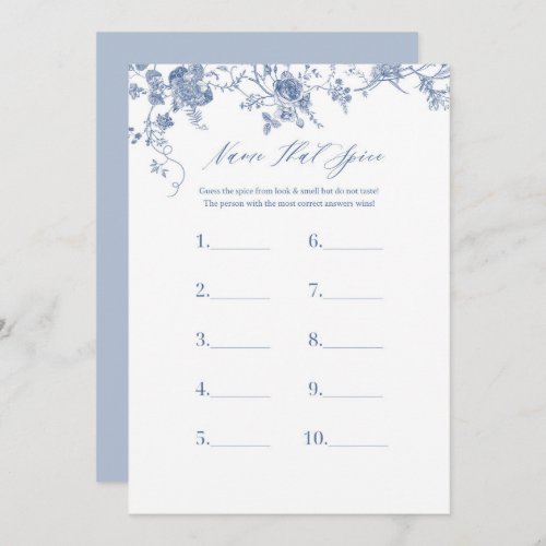 Blue Name That Spice Bridal Shower Game Cards