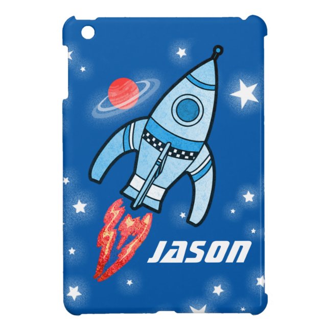 Blue named space rocket ipad mini case (Back)