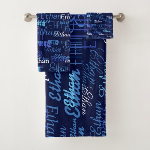 Blue Names Pattern create your own Bath Towel Set