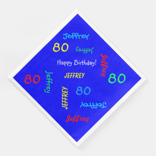 Blue Napkins, 80th Birthday Party Repeating Names Paper Dinner Napkins
