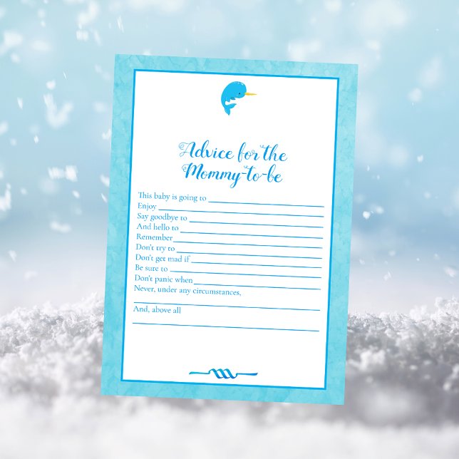 Blue Narwhal Advice For Mom-to-be Baby Shower Game Invitation (Creator Uploaded)