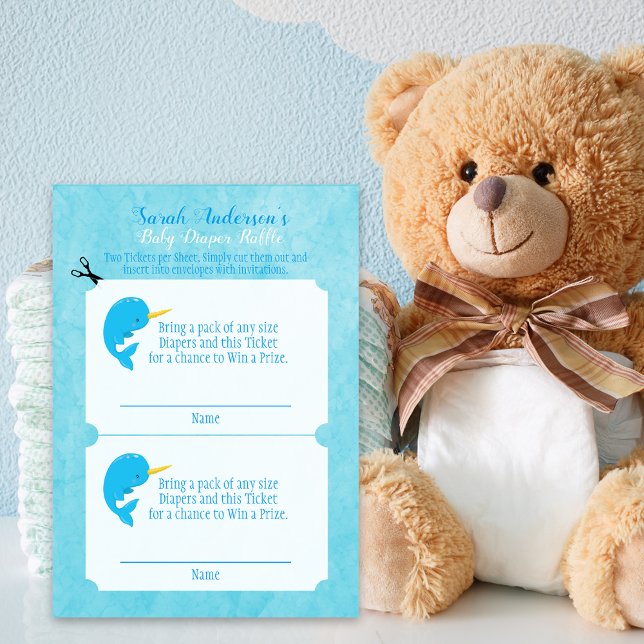 Blue Narwhal Baby Diaper Raffle Game Enclosure Card (Creator Uploaded)