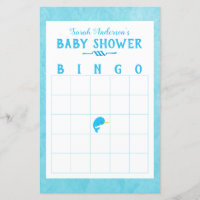 Blue Narwhal Baby Shower Bingo Game