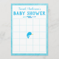 Blue Narwhal Baby Shower Bingo Game Invitation