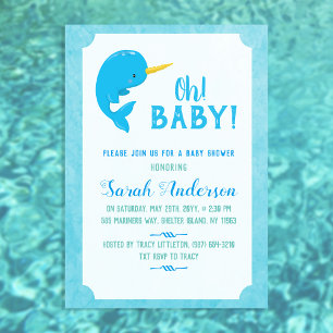 Blue Narwhal Baby Shower Invitation