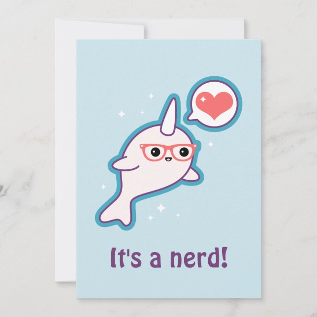 Blue Narwhal Baby Shower Invitations for Nerds (Front)
