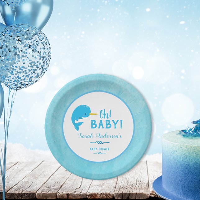 Blue Narwhal Baby Shower Paper Plates (Creator Uploaded)