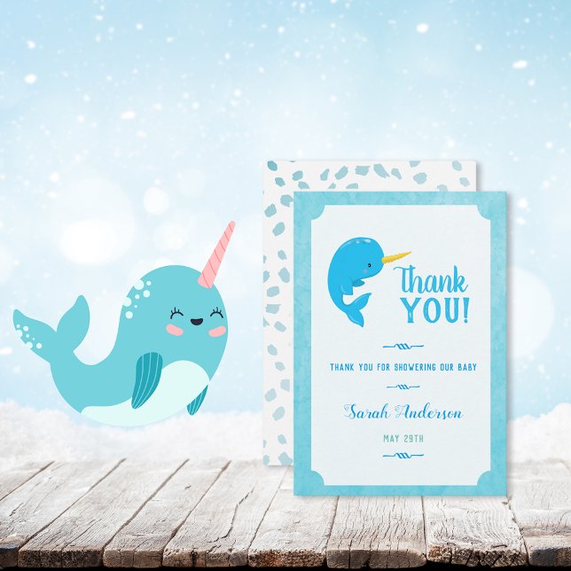 Blue Narwhal Baby Shower Thank You Card (Creator Uploaded)