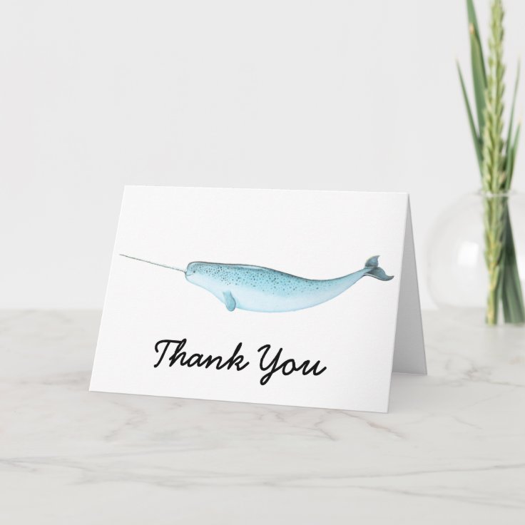 Blue Narwhal Illustration Thank You Card | Zazzle