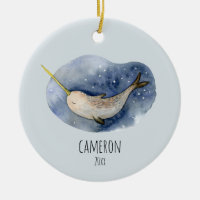Blue Narwhal Modern Watercolor Ocean Personalized