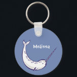Blue Narwhal Personalized Keychain<br><div class="desc">Keep your keys secure with this cute narwhal keychain or use this keyring as a backpack dangler or purse accessory. The keychain has a denim blue background and a fill-in-the-blank field so you can easily add your own name or short message. Makes a great small personalized gift or party favor....</div>
