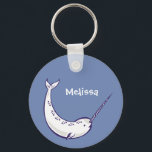 Blue Narwhal Personalized Keychain<br><div class="desc">Keep your keys secure with this cute narwhal keychain or use this keyring as a backpack dangler or purse accessory. The keychain has a denim blue background and a fill-in-the-blank field so you can easily add your own name or short message. Makes a great small personalized gift or party favor....</div>