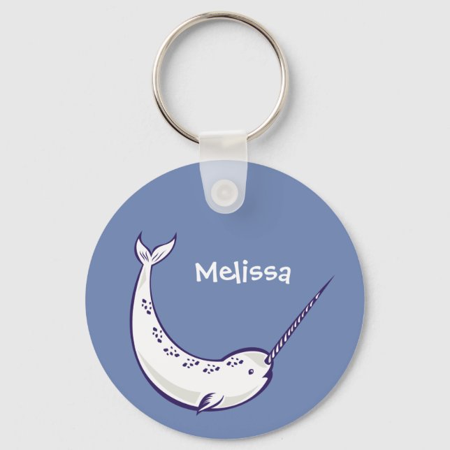 Blue Narwhal Personalized Keychain (Front)