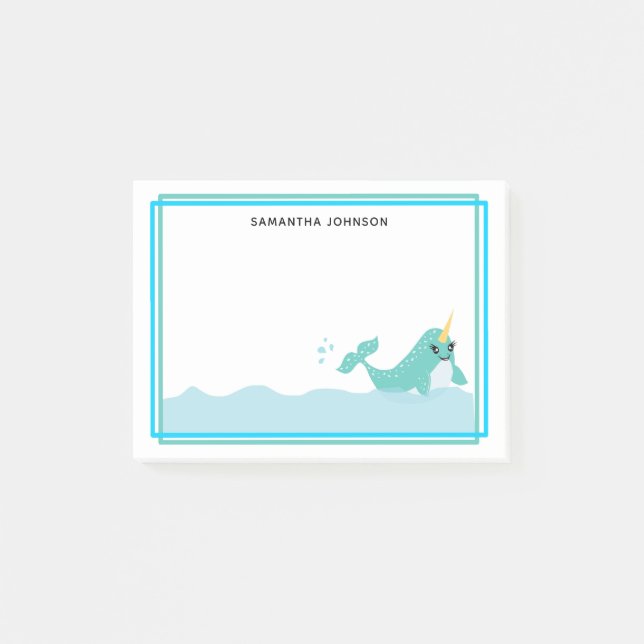 Blue Narwhal Splashing in the Water Post-it Notes (Front)