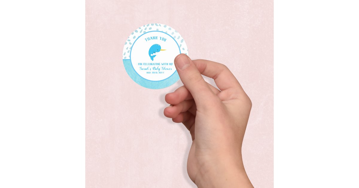 Blue Narwhal Thank You Classic Round Sticker | Zazzle
