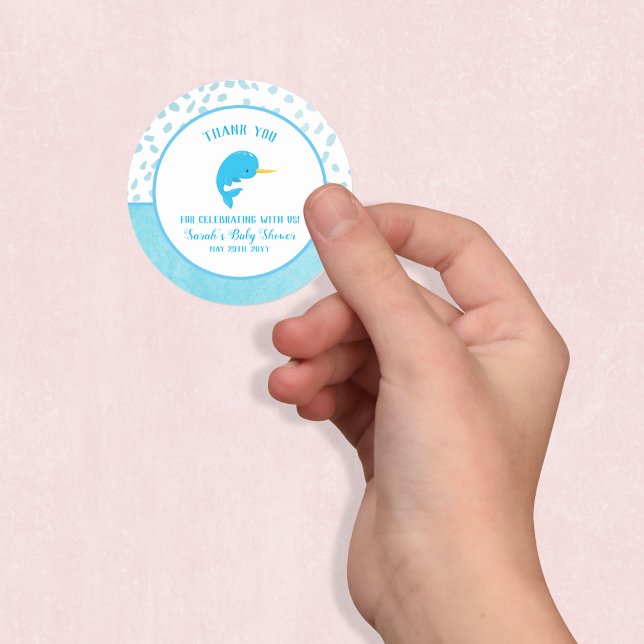 Blue Narwhal Thank You Classic Round Sticker (Creator Uploaded)