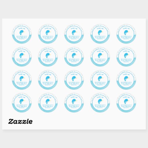 Blue Narwhal Thank You Classic Round Sticker | Zazzle