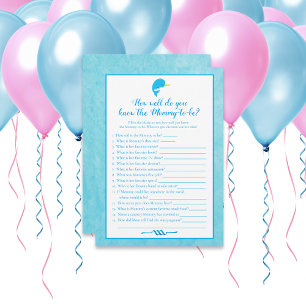 Blue Narwhal Who Knows Mommy Best Baby Shower Game Invitation